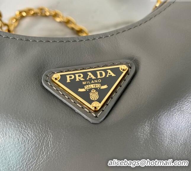 Grade Design Prada Re-Edition 2005 Shiny Leather Hobo Bag 1BC204 Grey 2024