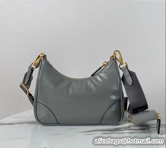 Grade Design Prada Re-Edition 2005 Shiny Leather Hobo Bag 1BC204 Grey 2024