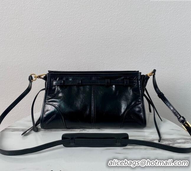 Promotional Prada LusSolf Siny Leather Shoulder Bag 1BA215 Black 2024