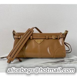 Best Price Prada LusSolf Siny Leather Shoulder Bag 1BA215 Brown 2024