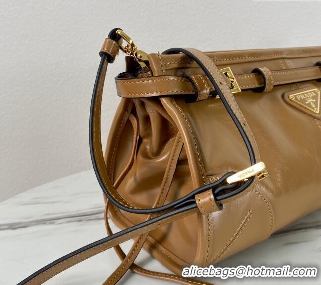 Best Price Prada LusSolf Siny Leather Shoulder Bag 1BA215 Brown 2024