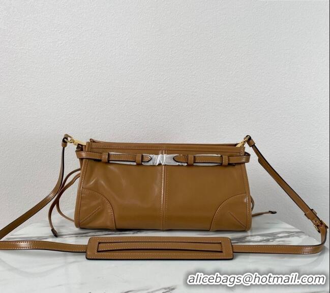 Best Price Prada LusSolf Siny Leather Shoulder Bag 1BA215 Brown 2024