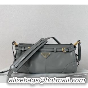 Famous Brand Prada LusSolf Siny Leather Shoulder Bag 1BA215 Grey 2024