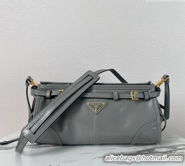 Famous Brand Prada LusSolf Siny Leather Shoulder Bag 1BA215 Grey 2024