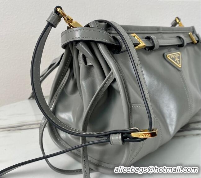 Famous Brand Prada LusSolf Siny Leather Shoulder Bag 1BA215 Grey 2024