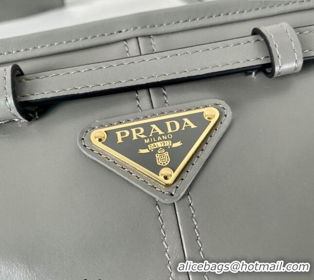 Famous Brand Prada LusSolf Siny Leather Shoulder Bag 1BA215 Grey 2024