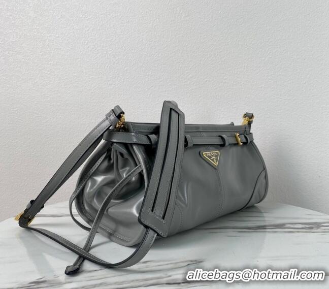 Famous Brand Prada LusSolf Siny Leather Shoulder Bag 1BA215 Grey 2024