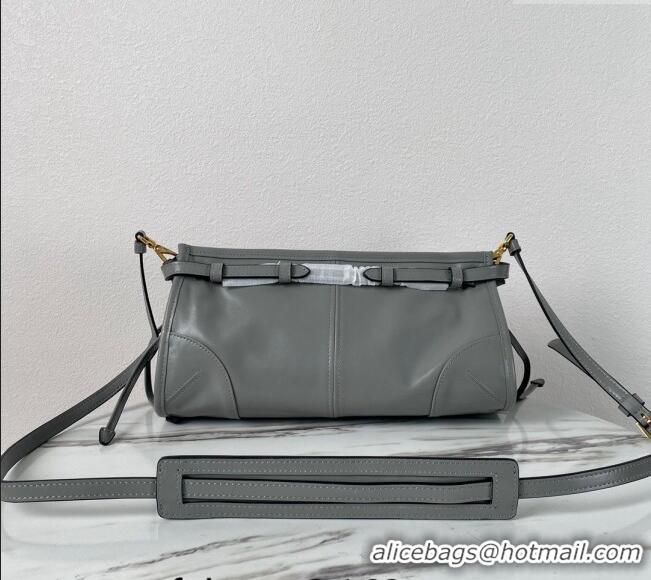 Famous Brand Prada LusSolf Siny Leather Shoulder Bag 1BA215 Grey 2024