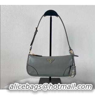 Promotional Prada Re-Edition 2002 small shiny leather shoulder bag 1BC201 Grey 2024