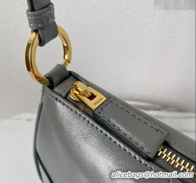 Promotional Prada Re-Edition 2002 small shiny leather shoulder bag 1BC201 Grey 2024