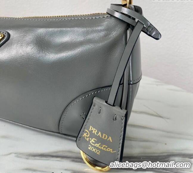 Promotional Prada Re-Edition 2002 small shiny leather shoulder bag 1BC201 Grey 2024