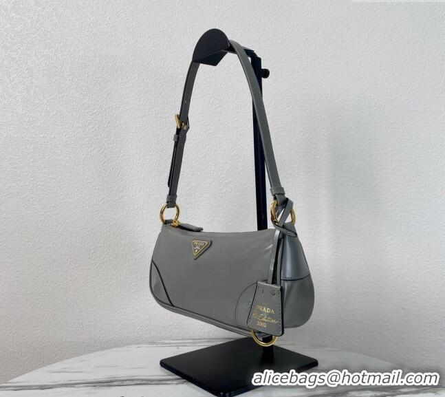 Promotional Prada Re-Edition 2002 small shiny leather shoulder bag 1BC201 Grey 2024