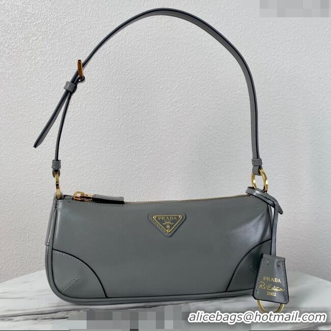 Promotional Prada Re-Edition 2002 small shiny leather shoulder bag 1BC201 Grey 2024