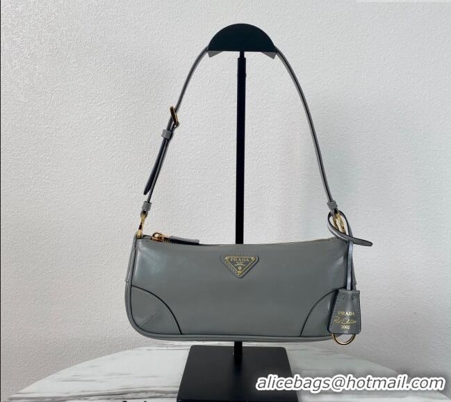 Promotional Prada Re-Edition 2002 small shiny leather shoulder bag 1BC201 Grey 2024