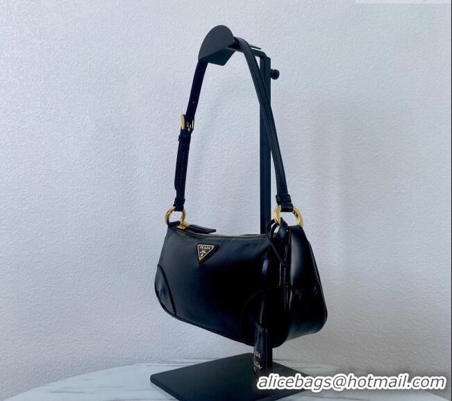 New Fashion Prada Re-Edition 2002 small shiny leather shoulder bag 1BC201 Black 2024