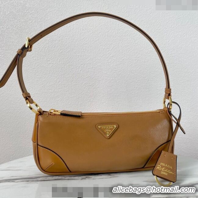 Super Quality Prada Re-Edition 2002 small shiny leather shoulder bag 1BC201 Brown 2024