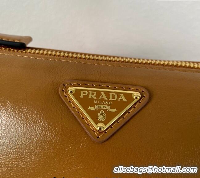 Super Quality Prada Re-Edition 2002 small shiny leather shoulder bag 1BC201 Brown 2024