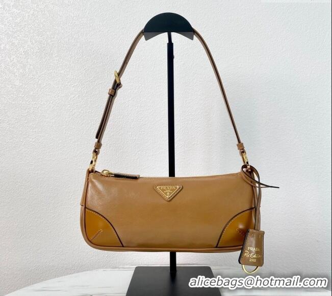 Super Quality Prada Re-Edition 2002 small shiny leather shoulder bag 1BC201 Brown 2024