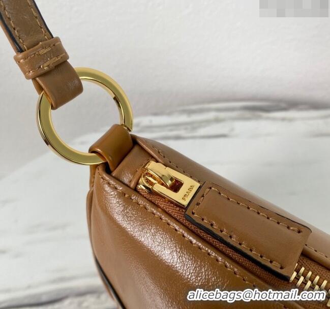 Super Quality Prada Re-Edition 2002 small shiny leather shoulder bag 1BC201 Brown 2024