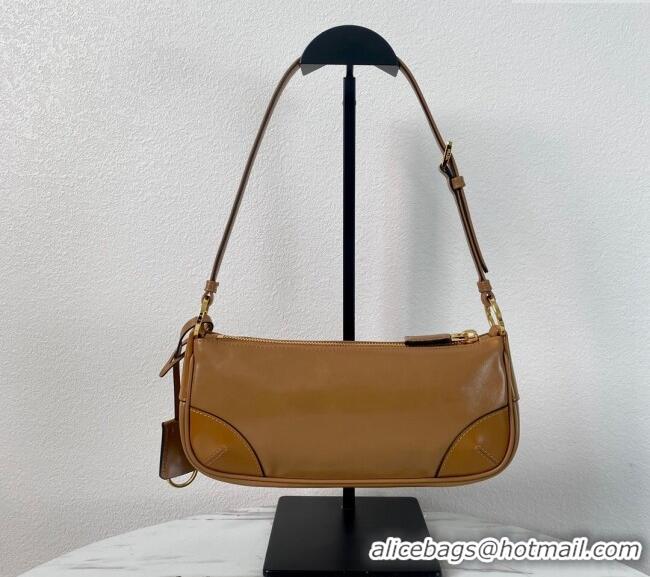 Super Quality Prada Re-Edition 2002 small shiny leather shoulder bag 1BC201 Brown 2024