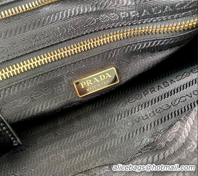 Famous Brand Prada Medium shiny leather top handbag 1BA426 Black 2024