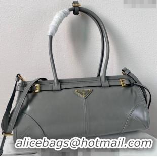 Grade Design Prada Medium shiny leather handbag 1BA426 Grey 2024