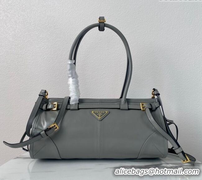 Grade Design Prada Medium shiny leather handbag 1BA426 Grey 2024