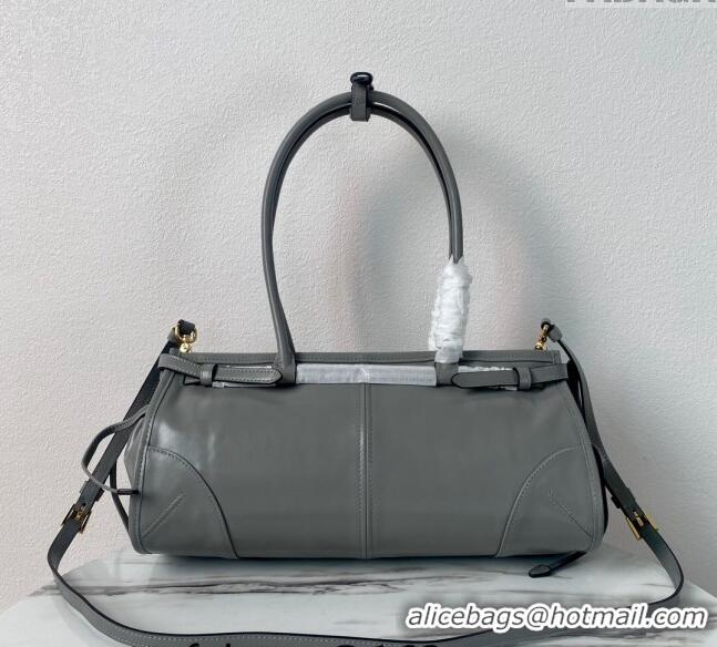 Grade Design Prada Medium shiny leather handbag 1BA426 Grey 2024