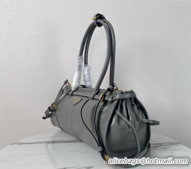 Grade Design Prada Medium shiny leather handbag 1BA426 Grey 2024