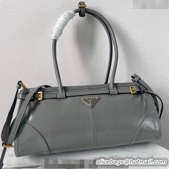 Grade Design Prada Medium shiny leather handbag 1BA426 Grey 2024