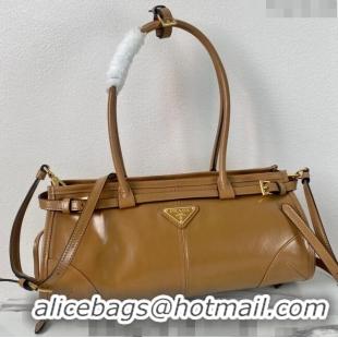 Buy Fashionable Prada Medium shiny leather handbag 1BA426 Brown 2024