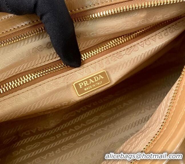 Buy Fashionable Prada Medium shiny leather handbag 1BA426 Brown 2024