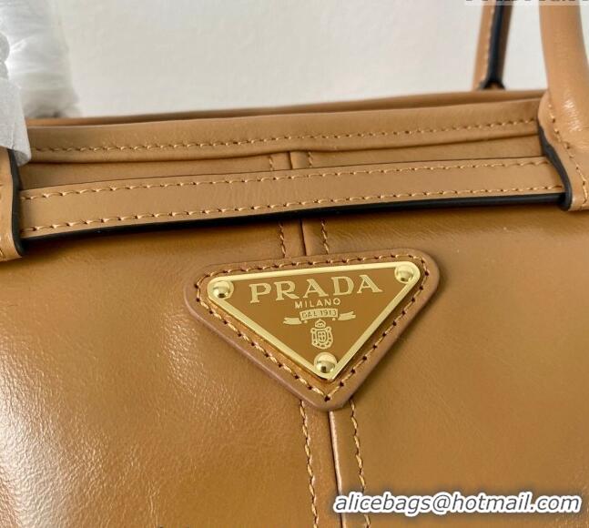 Buy Fashionable Prada Medium shiny leather handbag 1BA426 Brown 2024