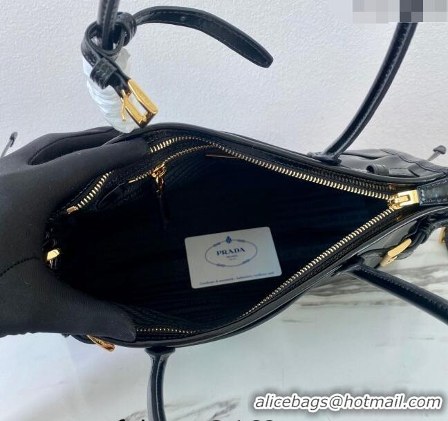 Most Popular Prada Medium shiny leather handbag 1BA426 Black 2024