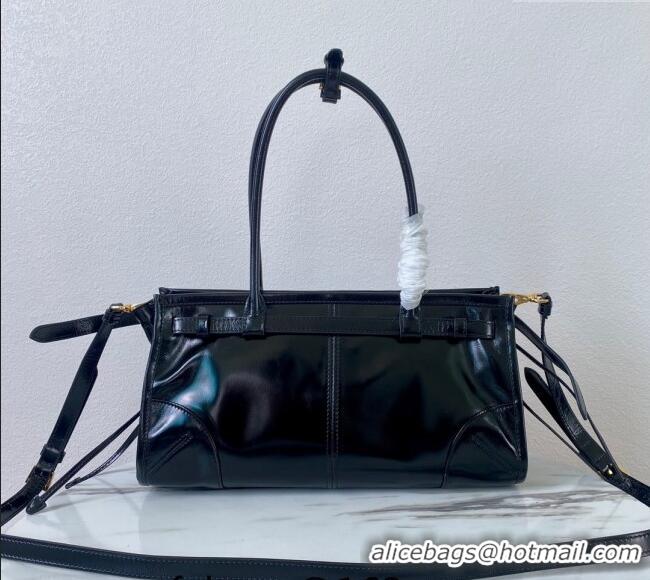 Most Popular Prada Medium shiny leather handbag 1BA426 Black 2024