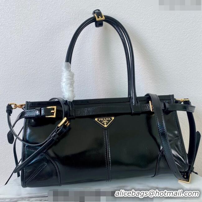 Most Popular Prada Medium shiny leather handbag 1BA426 Black 2024