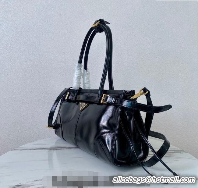 Most Popular Prada Medium shiny leather handbag 1BA426 Black 2024