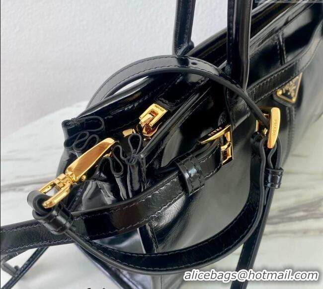 Most Popular Prada Medium shiny leather handbag 1BA426 Black 2024