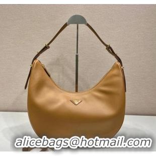 Best Luxury Prada Large leather hobo shoulder bag 1BC212 Caramel Brown 2024