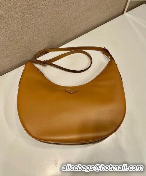 Best Luxury Prada Large leather hobo shoulder bag 1BC212 Caramel Brown 2024