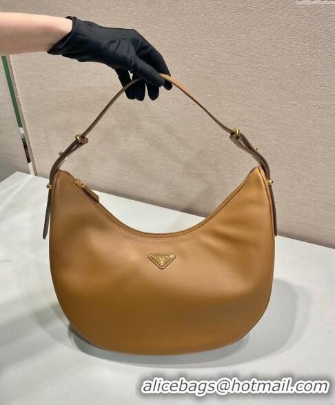 Best Luxury Prada Large leather hobo shoulder bag 1BC212 Caramel Brown 2024