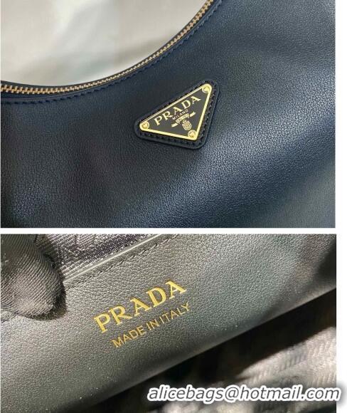 Super Quality Prada Large leather hobo shoulder bag 1BC212 Black 2024