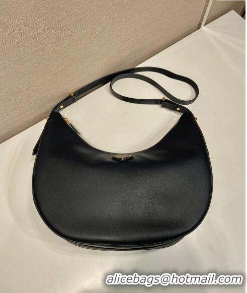 Super Quality Prada Large leather hobo shoulder bag 1BC212 Black 2024