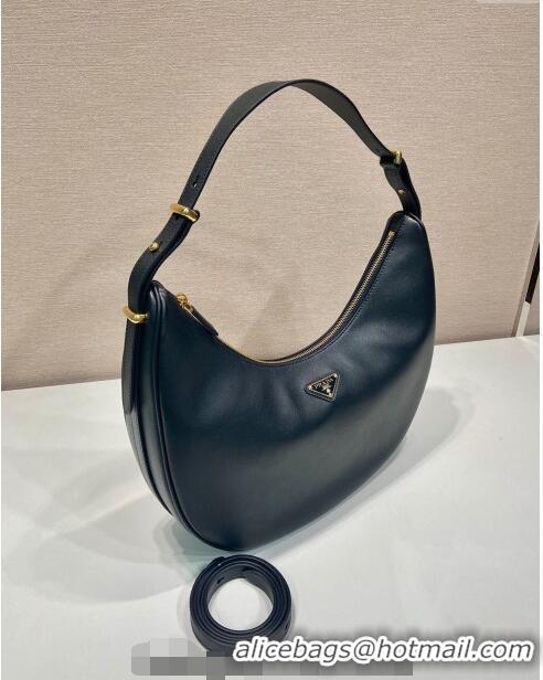 Super Quality Prada Large leather hobo shoulder bag 1BC212 Black 2024