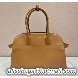 Best Quality Prada Large leather tote bag with buckles 1BG508 Light Brown 2024