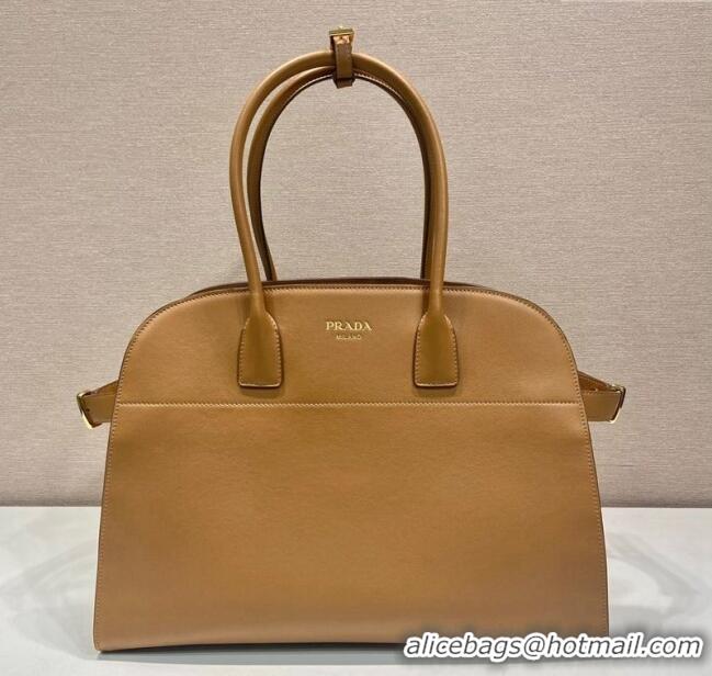 Best Quality Prada Large leather tote bag with buckles 1BG508 Light Brown 2024