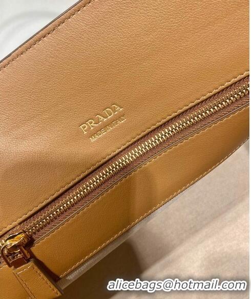 Best Quality Prada Large leather tote bag with buckles 1BG508 Light Brown 2024