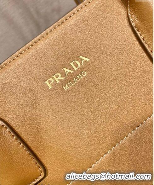 Best Quality Prada Large leather tote bag with buckles 1BG508 Light Brown 2024