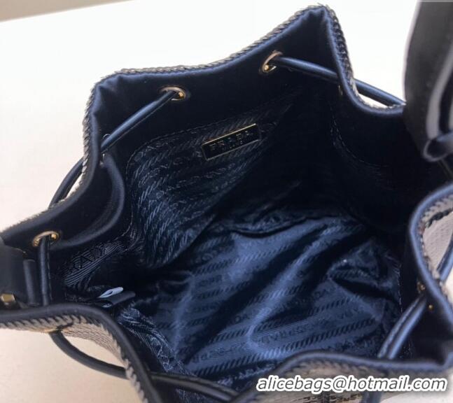 Super Quality Prada Sequined Bucket mini-bag 1BE067 Navy Blue 2024