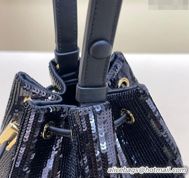 Super Quality Prada Sequined Bucket mini-bag 1BE067 Navy Blue 2024